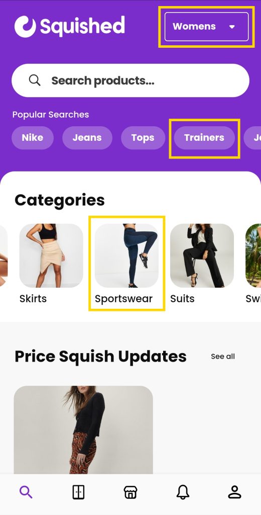 How to find UK Sportswear on the Squished Shopping App